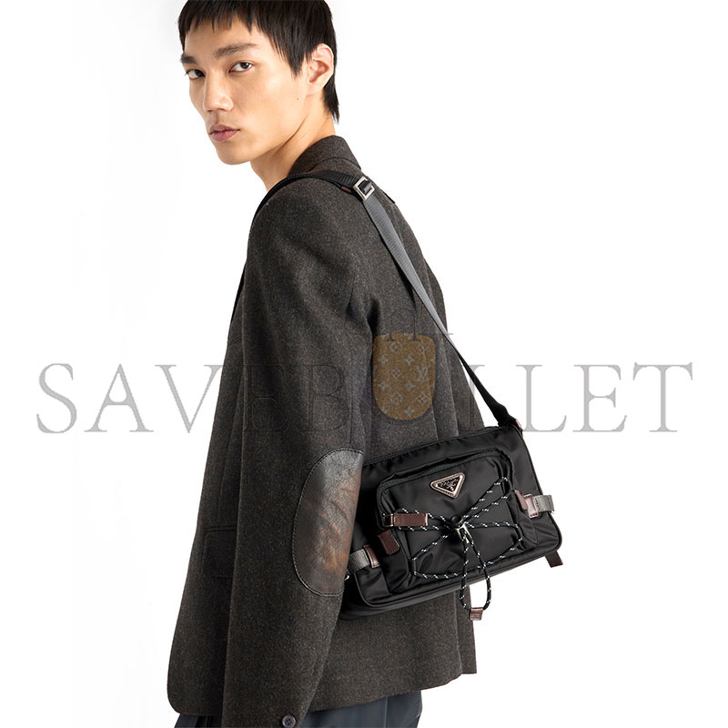 PRADA SPEEDROCK RE-NYLON AND LEATHER SHOULDER BAG 2VH192 (28*17.5*10cm)